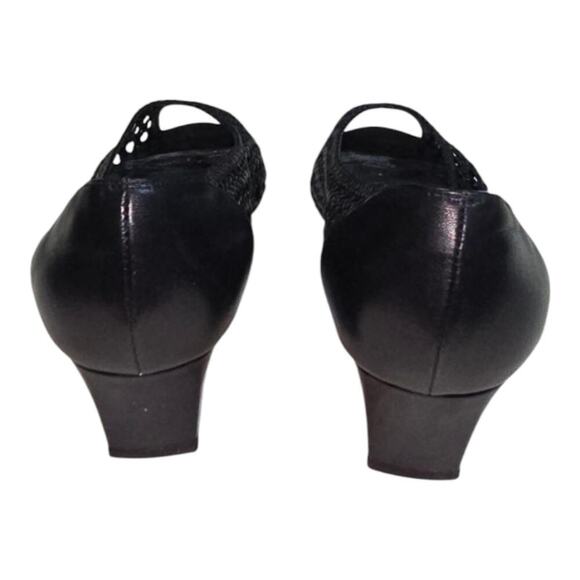 Stuart Weitzman Passive Black Leather Wedge Open Toe Women's Shoes Size 9.5 - Picture 5 of 10